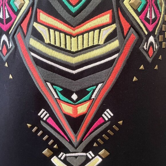 Bisou Bisou Black Geometric Embroidered Stretch Pencil Skirt Size XL - Picture 2 of 7